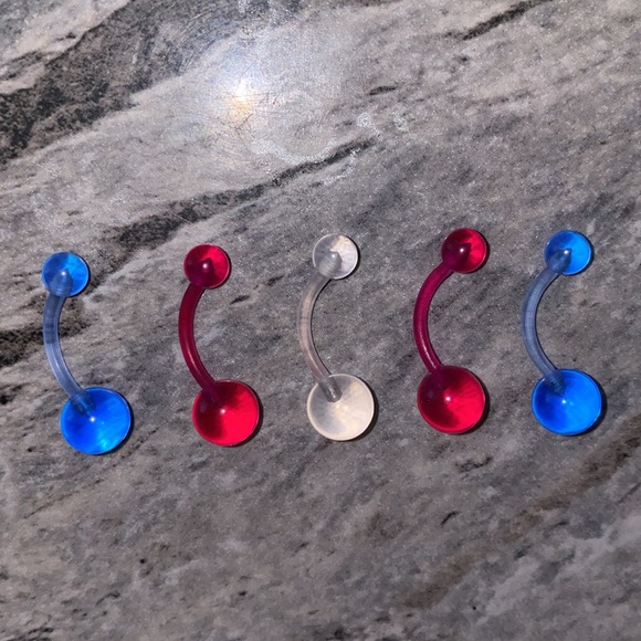 5 Belly Button Ring Set Blue Purple Clear - Picture 3 of 3